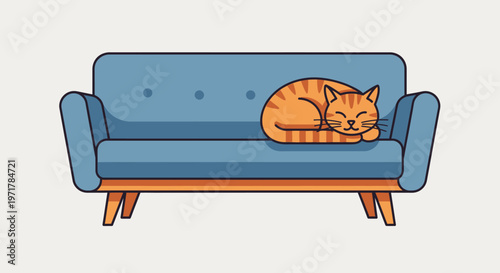 Orange Cat Sleeping on Sofa Cushion.