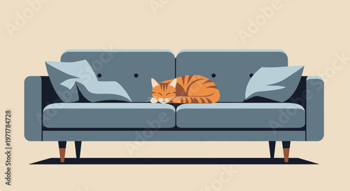 Orange Cat Sleeping on Sofa.