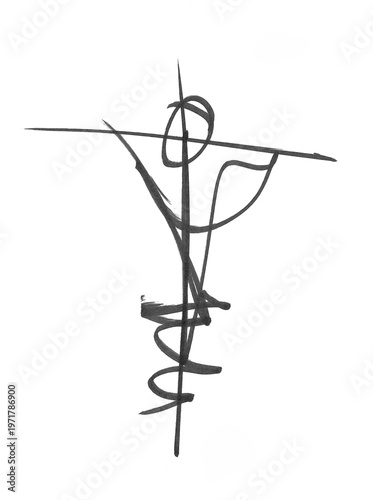 Croquis d'un dessin représentant Jésus en croix.