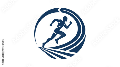Silhouette Of A Runner Inside A Blue Circle