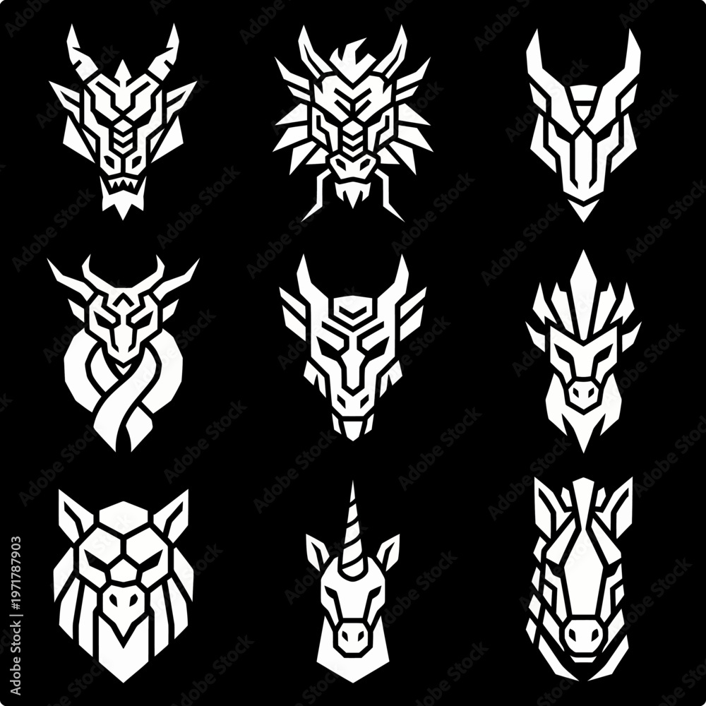 Obraz premium Collection of fantasy animal head logos.