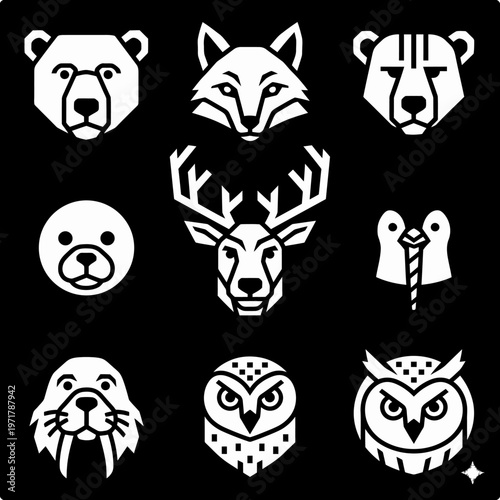 Collection of various animal face icons 4.