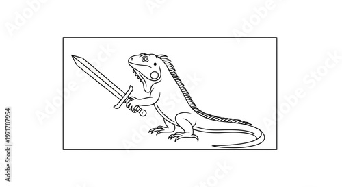 Fantasy Lizard Warrior Holding Sword, Mythical Creature Illustration