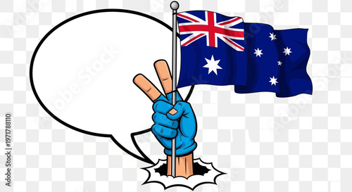 Australian Flag, Peace Sign, Speech Bubble - Communication and Patriotism