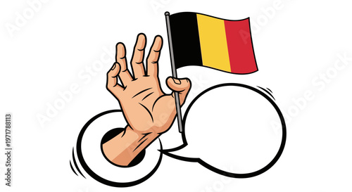 Belgian Hand Holding Flag and Speech Bubble - Communication Concept