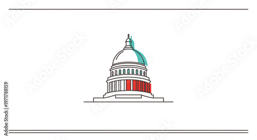 Minimalist Capitol Building Outline with Red and Teal Accents