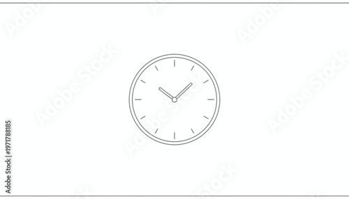Minimalist Clock Face Icon, Time Concept, Simple Line Art, Isolated on White Background