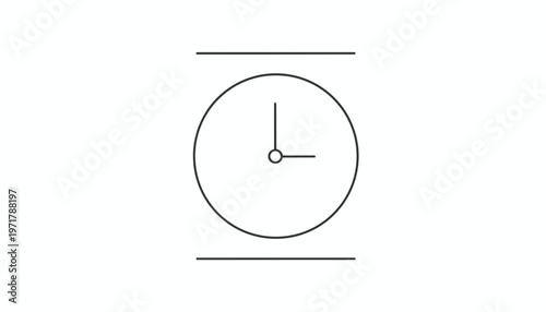 Minimalist Clock Icon, Time Concept, Simple Line Art, Isolated on White Background