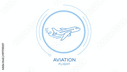 Airplane flying, aviation concept, modern flight, abstract circular design, blue lines