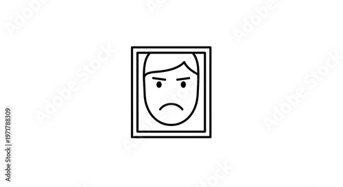 Angry Face Icon in Square Frame, Negative Emotion Symbol