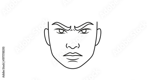 Angry Face Line Art - Intense Expression of Frustration and Anger