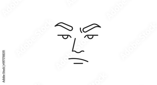 Angry Face Drawing, Minimalist Line Art of a Furious Expression