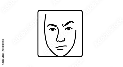 Angry Face Icon, Frustrated Expression, Negative Emotion Symbol, Line Art Illustration