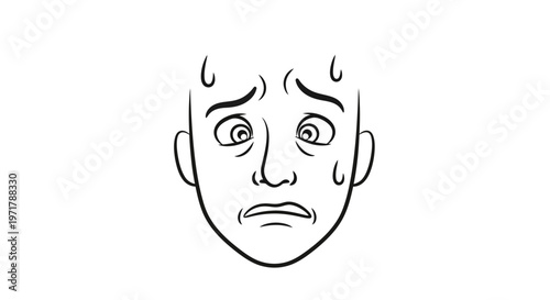 Anxious Face with Sweat Drops and Wide Eyes - Fear and Stress Expression