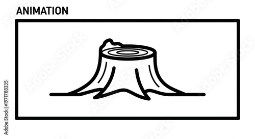 Animated Tree Stump Cut Down, Deforestation Concept, Environmental Destruction