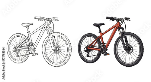 Bicycle Design Sketch vs. Finished Product: Orange Mountain Bike