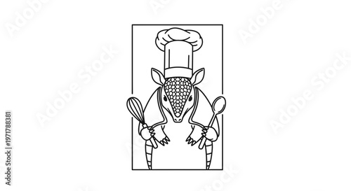 Armadillo Chef Illustration with Cooking Utensils