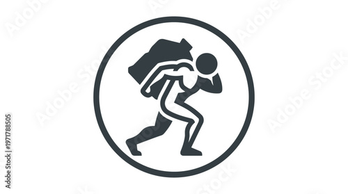 Man Carrying Heavy Burden Symbol Inside Circle