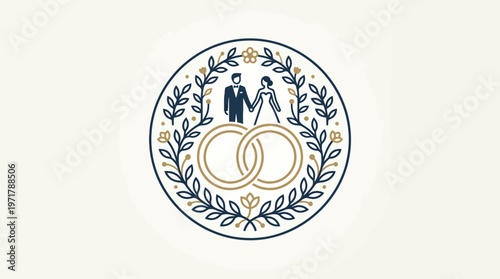 Elegant Wedding Logo Featuring Couple and Intertwined Rings