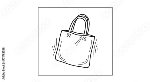 Hand-drawn sketch of a reusable tote bag with handles, isolated on white background.
