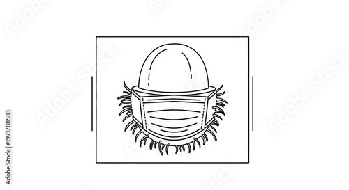Hard Hat with Face Mask and Spiky Border - Construction Safety and Health Concept