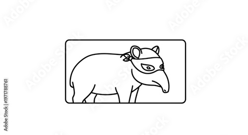 Funny Tapir Wearing a Bandit Mask, Cartoon Style