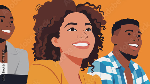 Smiling people in a gathering enjoying an event in a bright space with modern decor