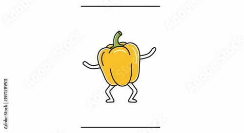 Dancing Yellow Bell Pepper Character with Arms and Legs, Funny Food Illustration