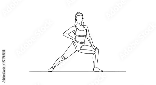 Woman doing lunges, continuous line drawing, fitness and exercise concept