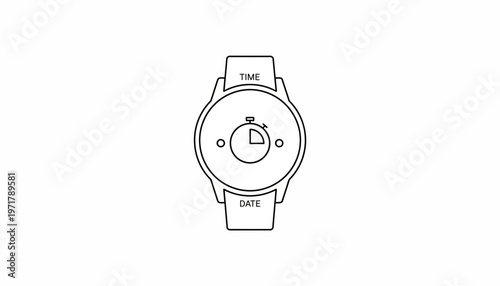 Digital Watch Icon with Stopwatch Functionality, Time and Date Display