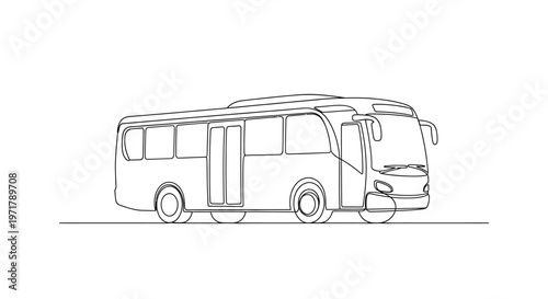 Line Art Bus Drawing: Modern Public Transport Vehicle Sketch