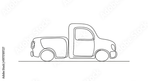 Single Line Drawing of a Classic Pickup Truck, Minimalist Art, Vector Illustration