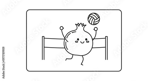 Cute Pomegranate Character Playing Volleyball