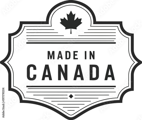 Vintage Made In Canada Badge With Maple Leaf Symbol For Authentic Local Product Label Design