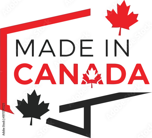 Made in Canada label icon with maple leaf symbol for local manufacturing and product branding