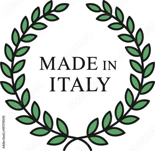 Made in Italy emblem with laurel wreath vector illustration for authentic Italian luxury product branding