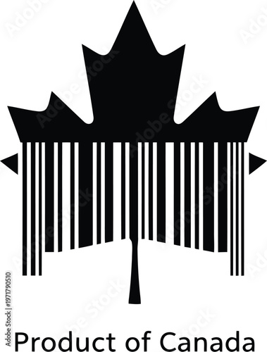 Product of Canada label with black maple leaf barcode icon isolated on white background symbol