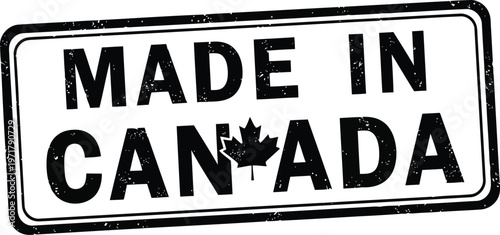 Made in Canada rubber stamp style text label with maple leaf icon for product packaging