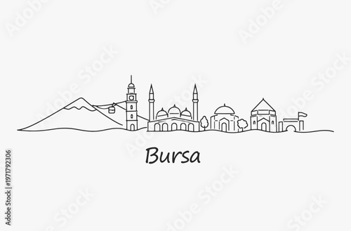 Flat Design one line without breaking the Bursa city.