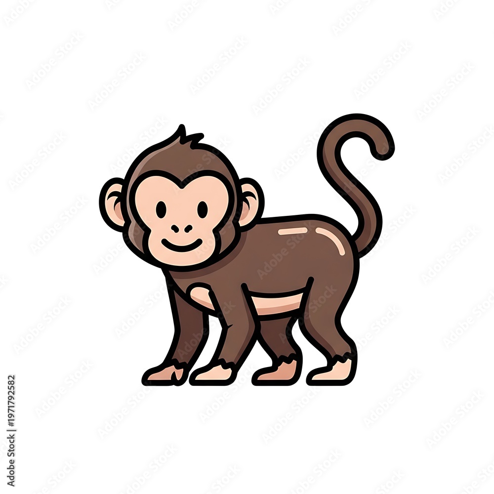 Fototapeta premium Cute cartoon monkey standing alone.