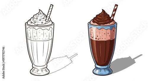 Chocolate Milkshake with Whipped Cream and Straw - Before and After Coloring
