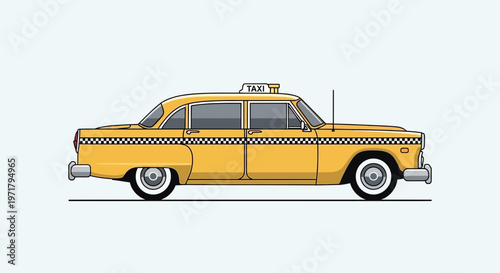 Classic Yellow Taxi Cab Illustration - Vintage NYC Car