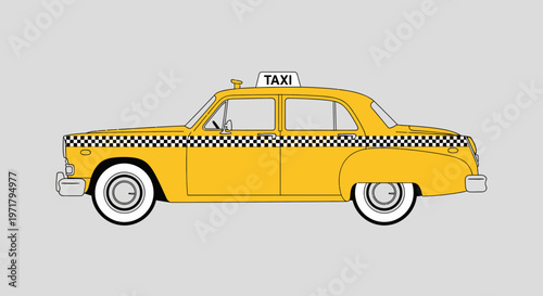 Classic Yellow Taxi Cab Illustration on Gray Background