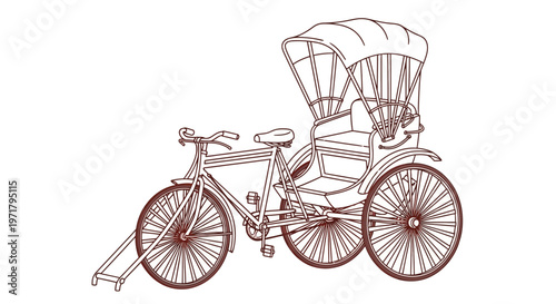 Hand-drawn sketch of a traditional auto rickshaw on a white background