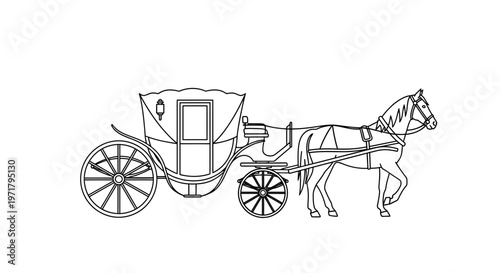 Horse Drawn Carriage Outline Illustration