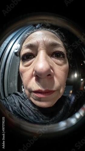 Wrinkled astronaut woman in space.