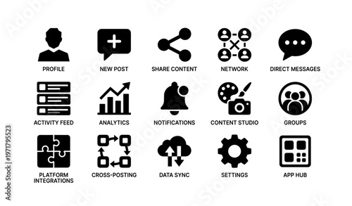 Social media management icons collection for efficient platform engagement