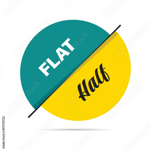 Flat design half price promotion label sticker in teal and yellow for business marketing retail