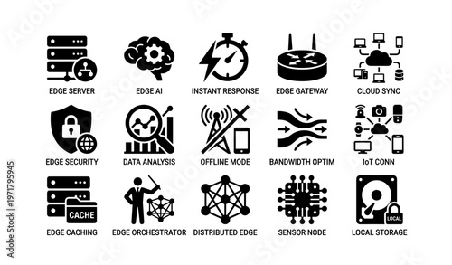 Edge computing icons for technology and data analysis applications