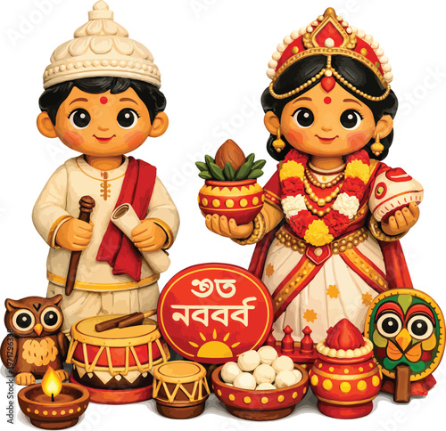 Bengali New Year Couple Clay Dolls — Pohela Boishakh